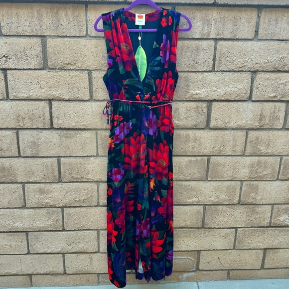 Farm Rio Black Flower Season Crushed Velvet Maxi Wrap Dress NWT Women’s Large - Picture 13 of 16